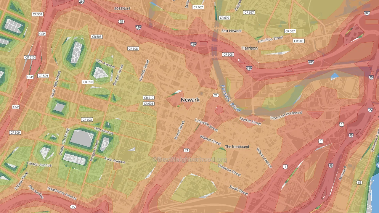 Central Business District, Newark, NJ Map of Noise Levels in Central Business District