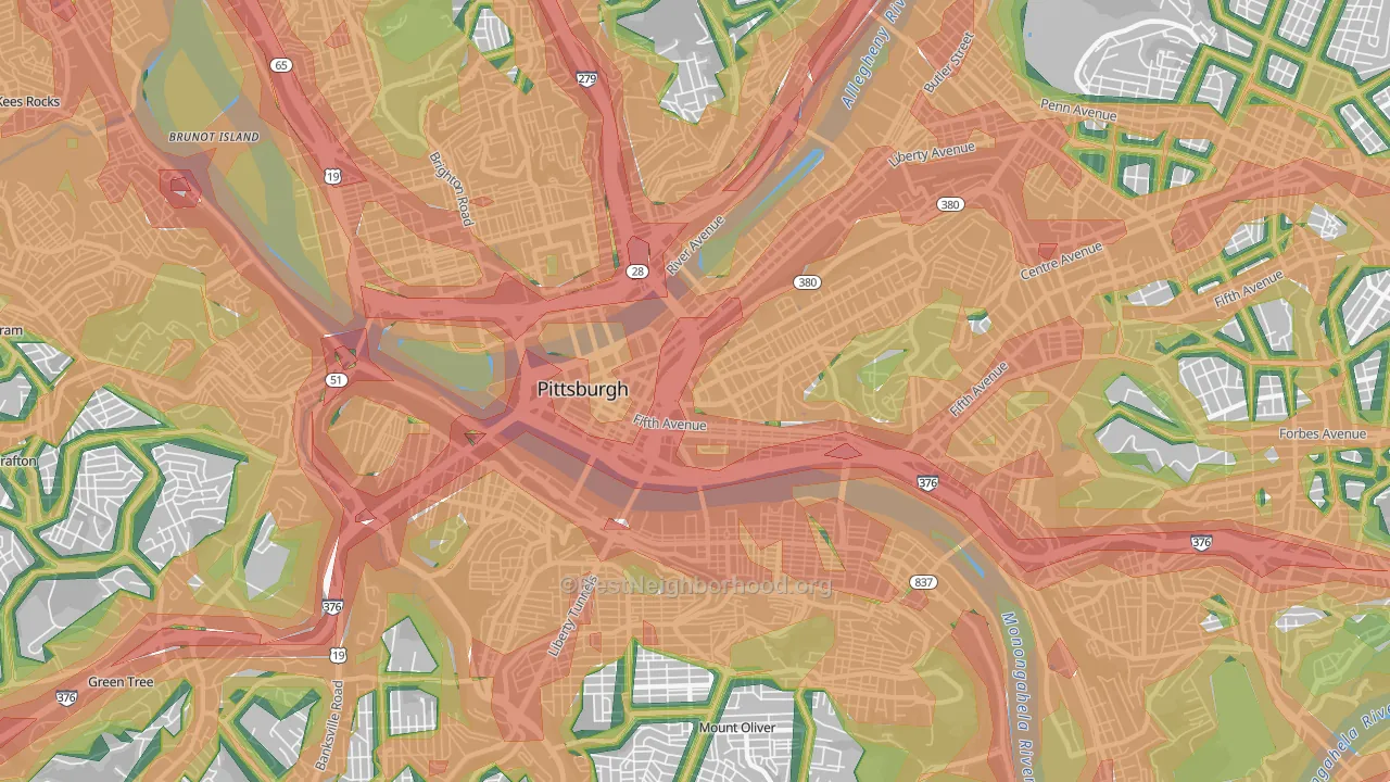 Central Business District, Pittsburgh, PA Map of Noise Levels in Central Business District