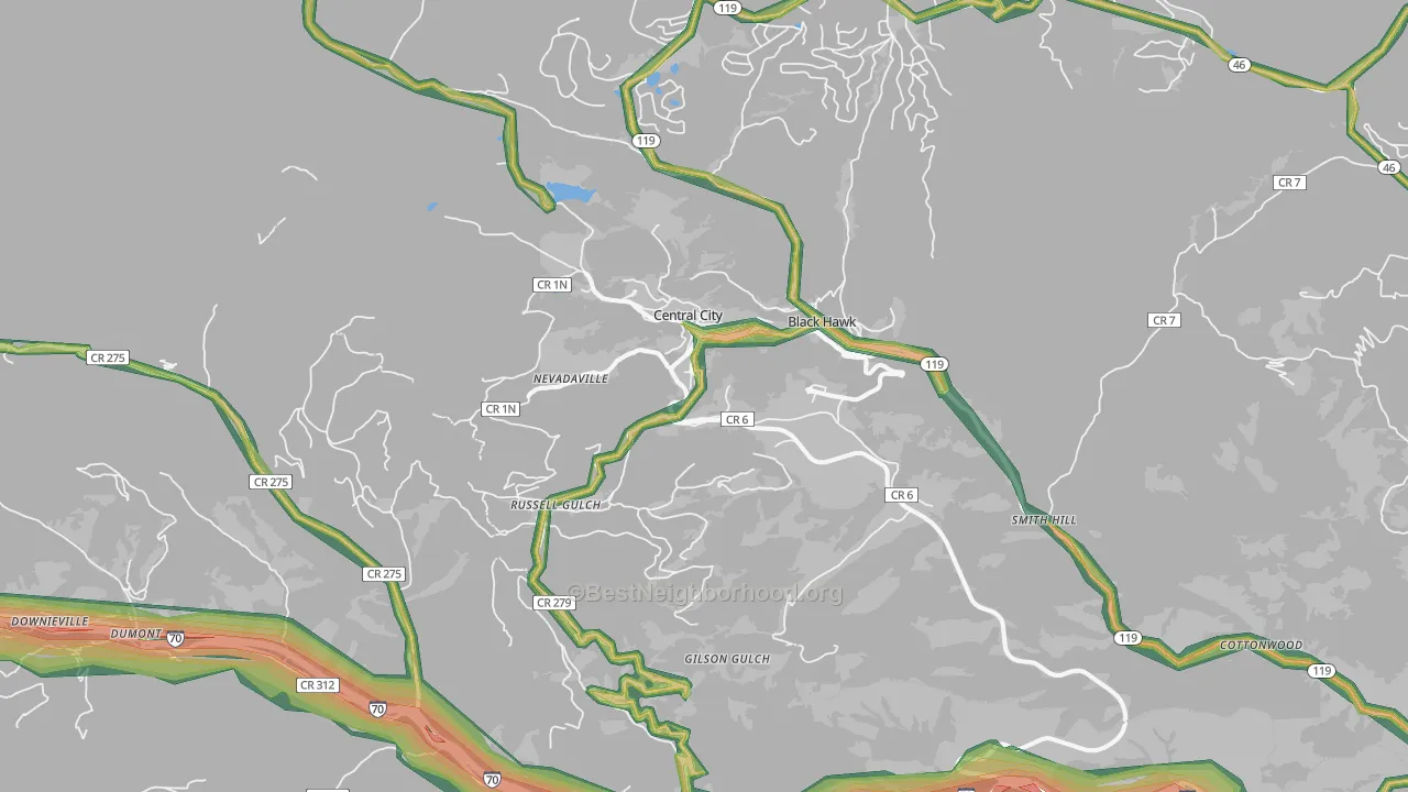 Central City, CO Map of Noise Levels in Central City