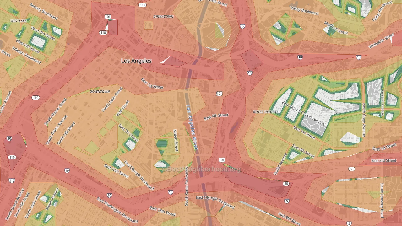 Central City East, Los Angeles, CA Map of Noise Levels in Central City East