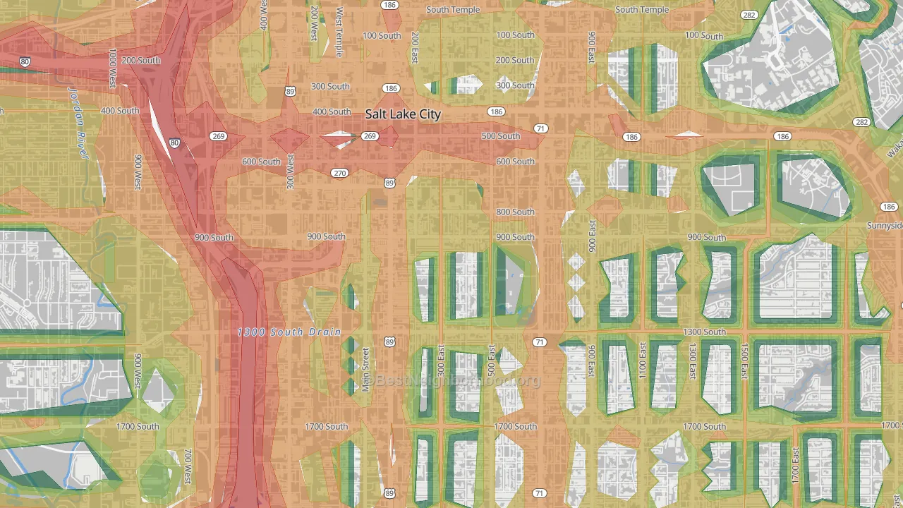 Central City Liberty Wells, Salt Lake City, UT Map of Noise Levels in Central City Liberty Wells