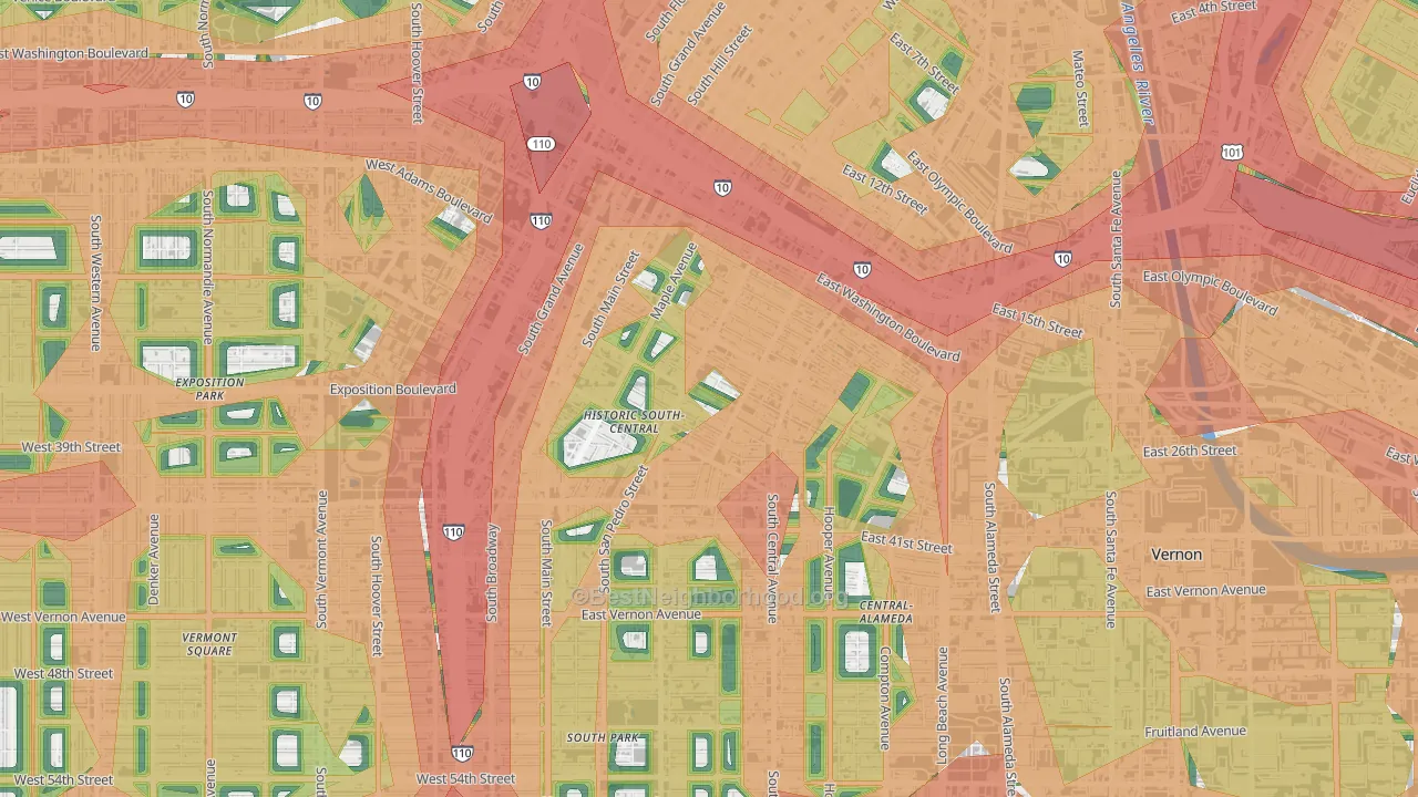 Central City, Los Angeles, CA Map of Noise Levels in Central City