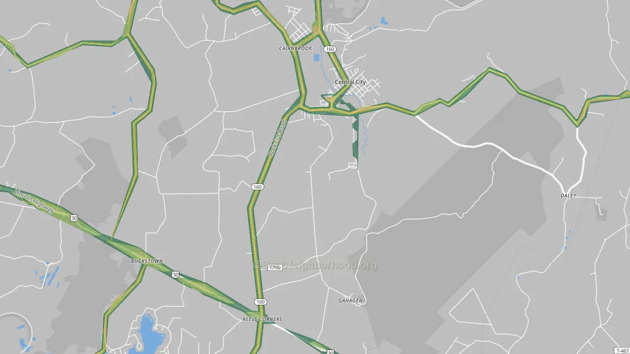 Central City, PA Map of Noise Levels in Central City
