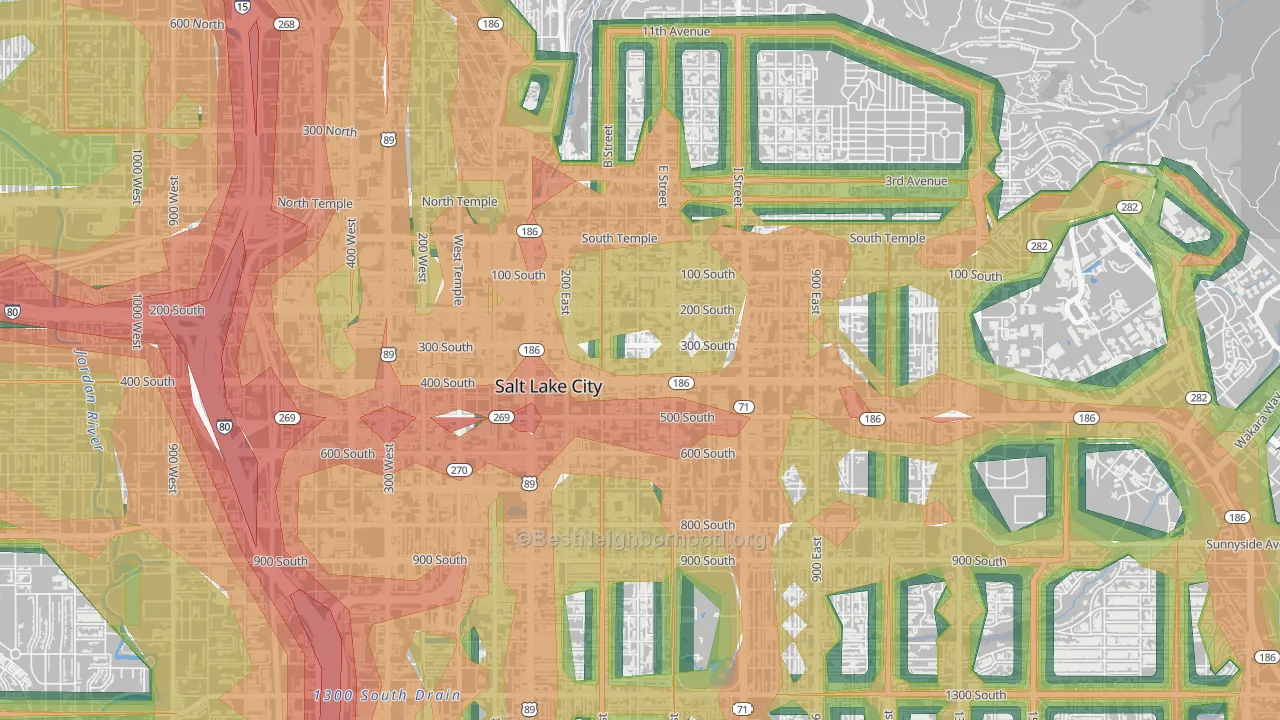Central City, Salt Lake City, UT Map of Noise Levels in Central City