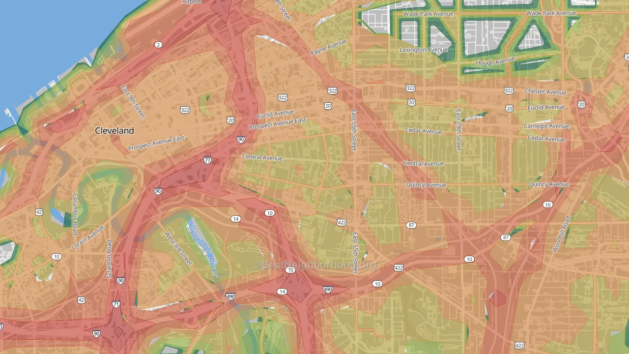 Central, Cleveland, OH Map of Noise Levels in Central