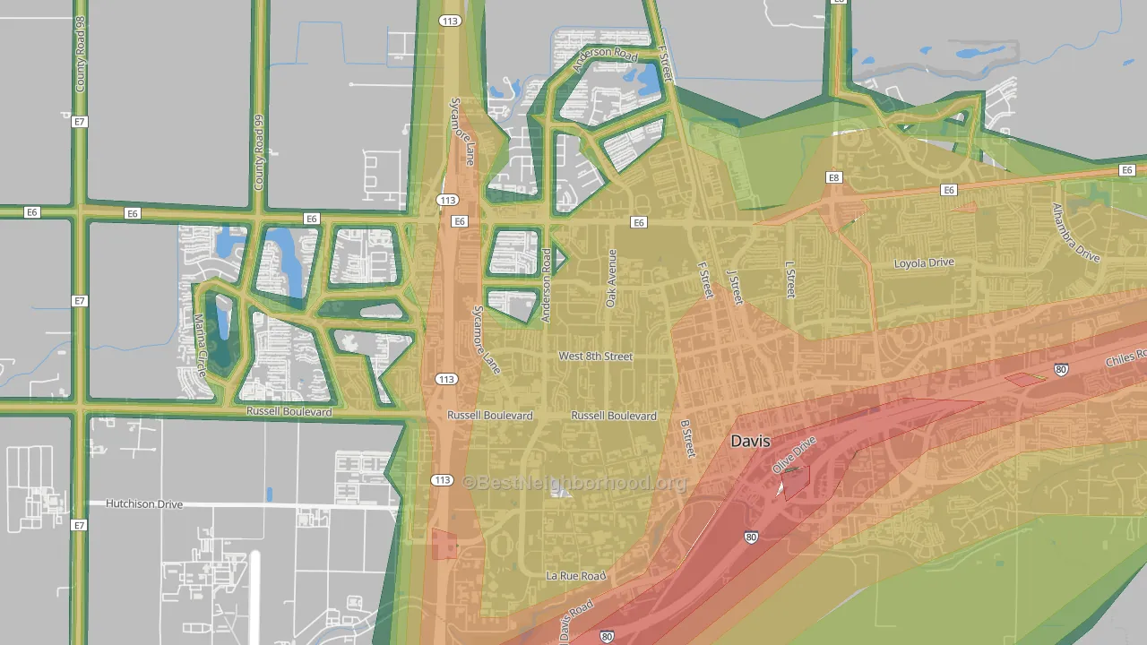 Central Davis, Davis, CA Map of Noise Levels in Central Davis