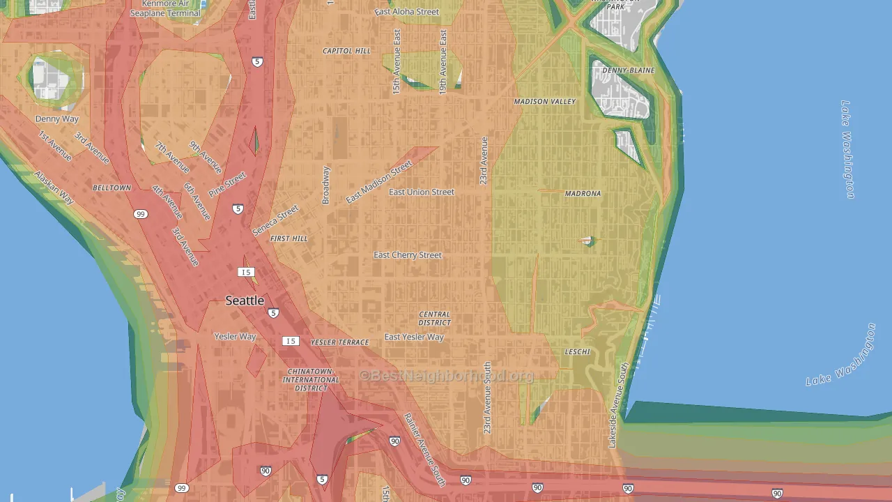 Central District, Seattle, WA Map of Noise Levels in Central District