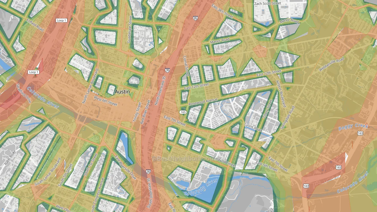 Central East Austin, Austin, TX Map of Noise Levels in Central East Austin