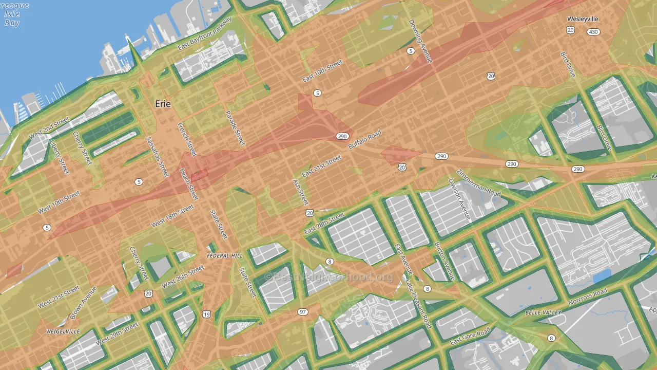 Central Eastside, Erie, PA Map of Noise Levels in Central Eastside