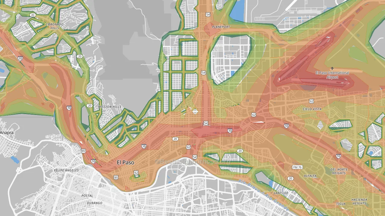 Central, El Paso, TX Map of Noise Levels in Central