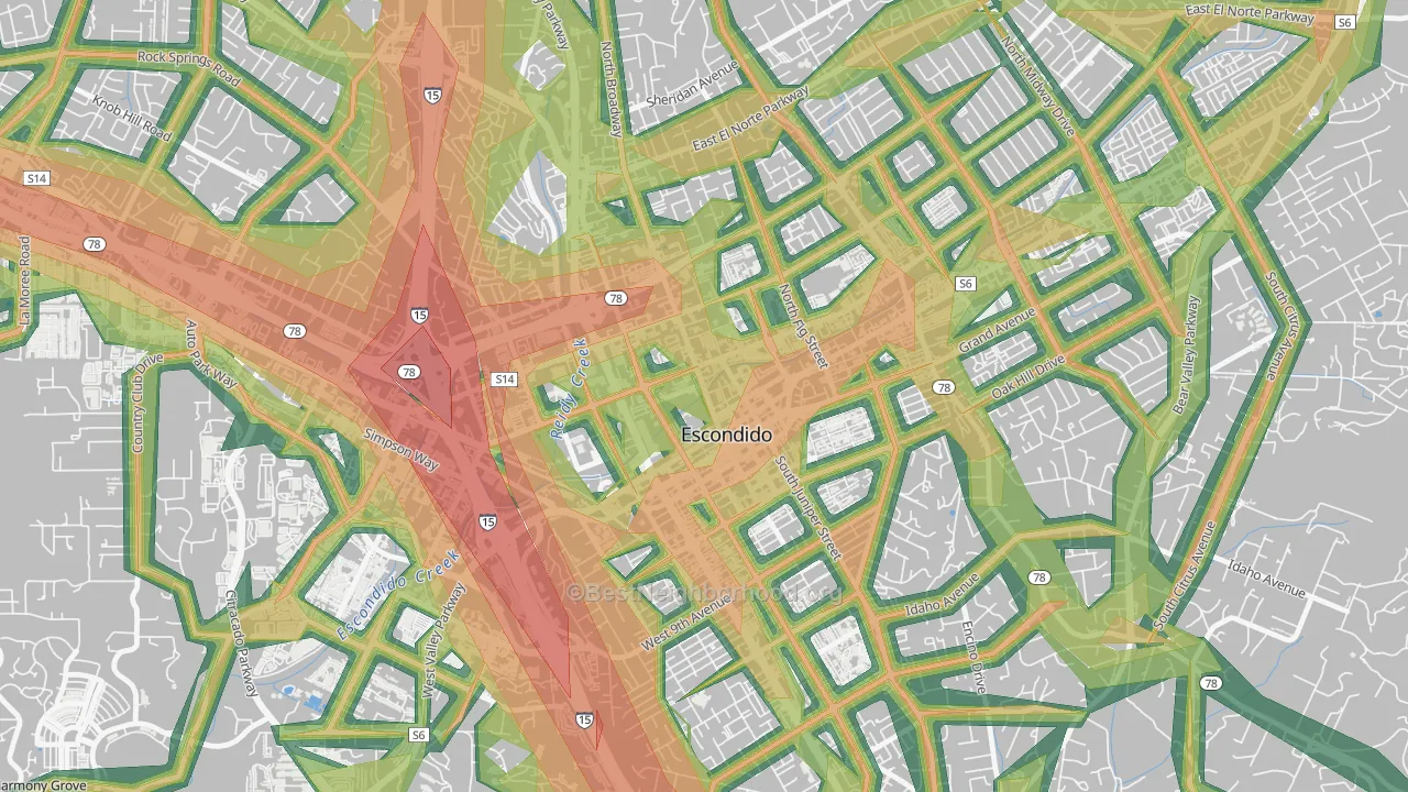 Central Escondido, Escondido, CA Map of Noise Levels in Central Escondido