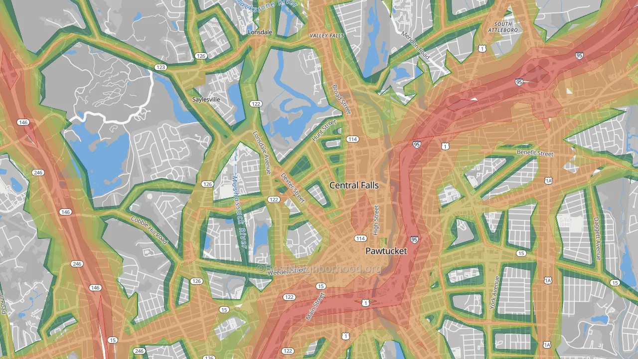 Central Falls, RI Map of Noise Levels in Central Falls
