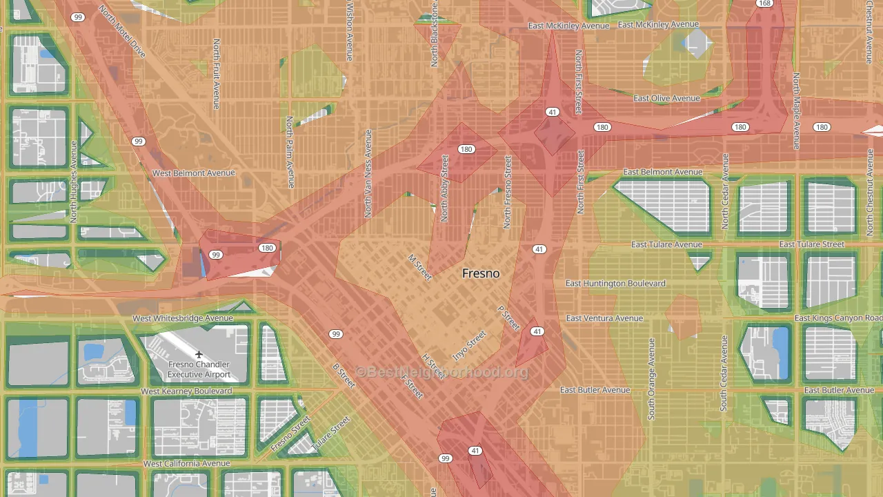 Central, Fresno, CA Map of Noise Levels in Central