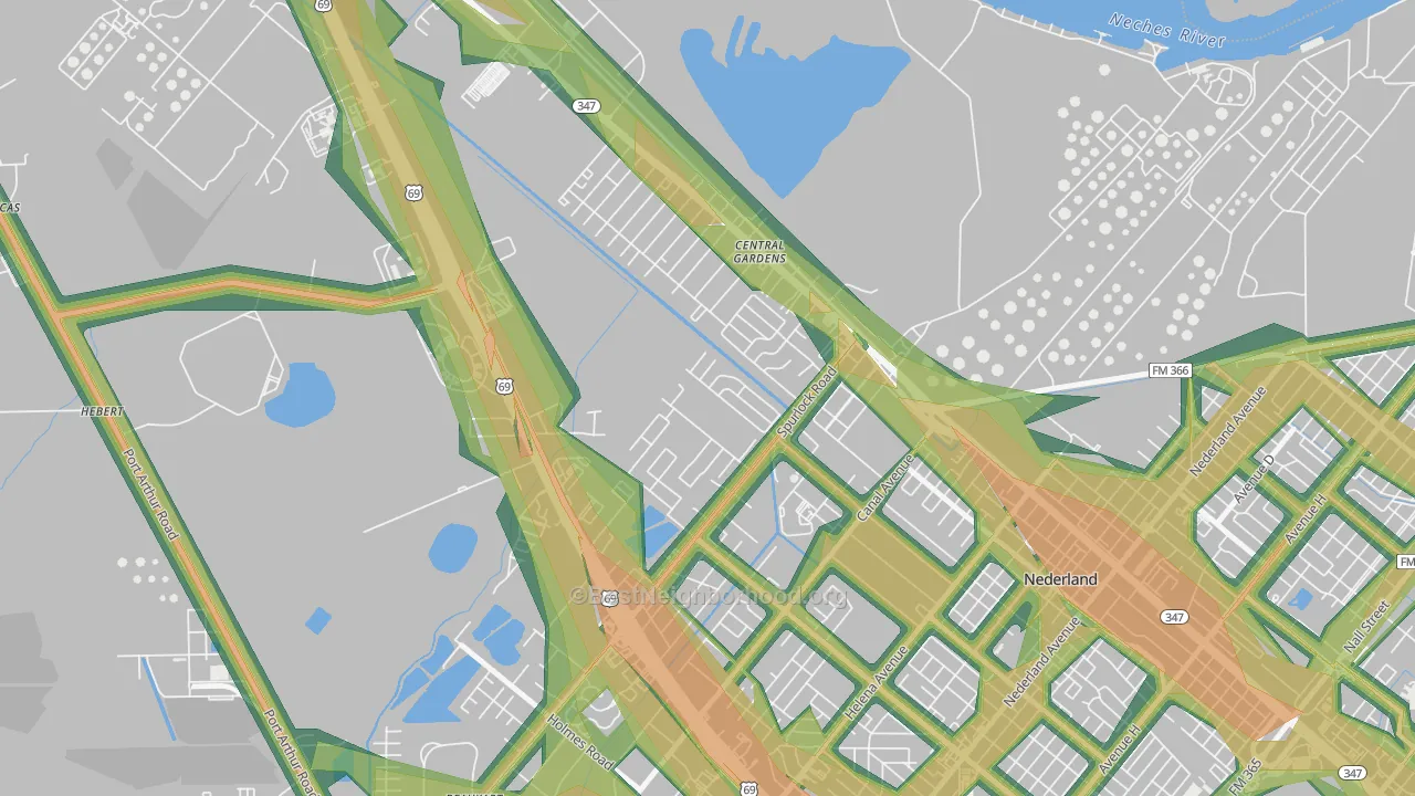 Central Gardens, TX Map of Noise Levels in Central Gardens