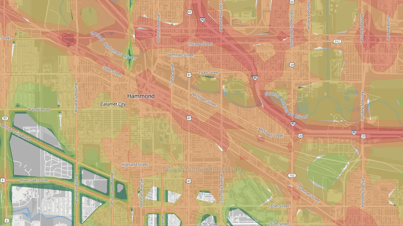 Central Hammond, Hammond, IN Map of Noise Levels in Central Hammond