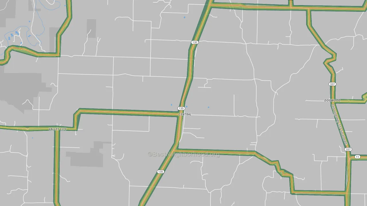 Central, IN Map of Noise Levels in Central
