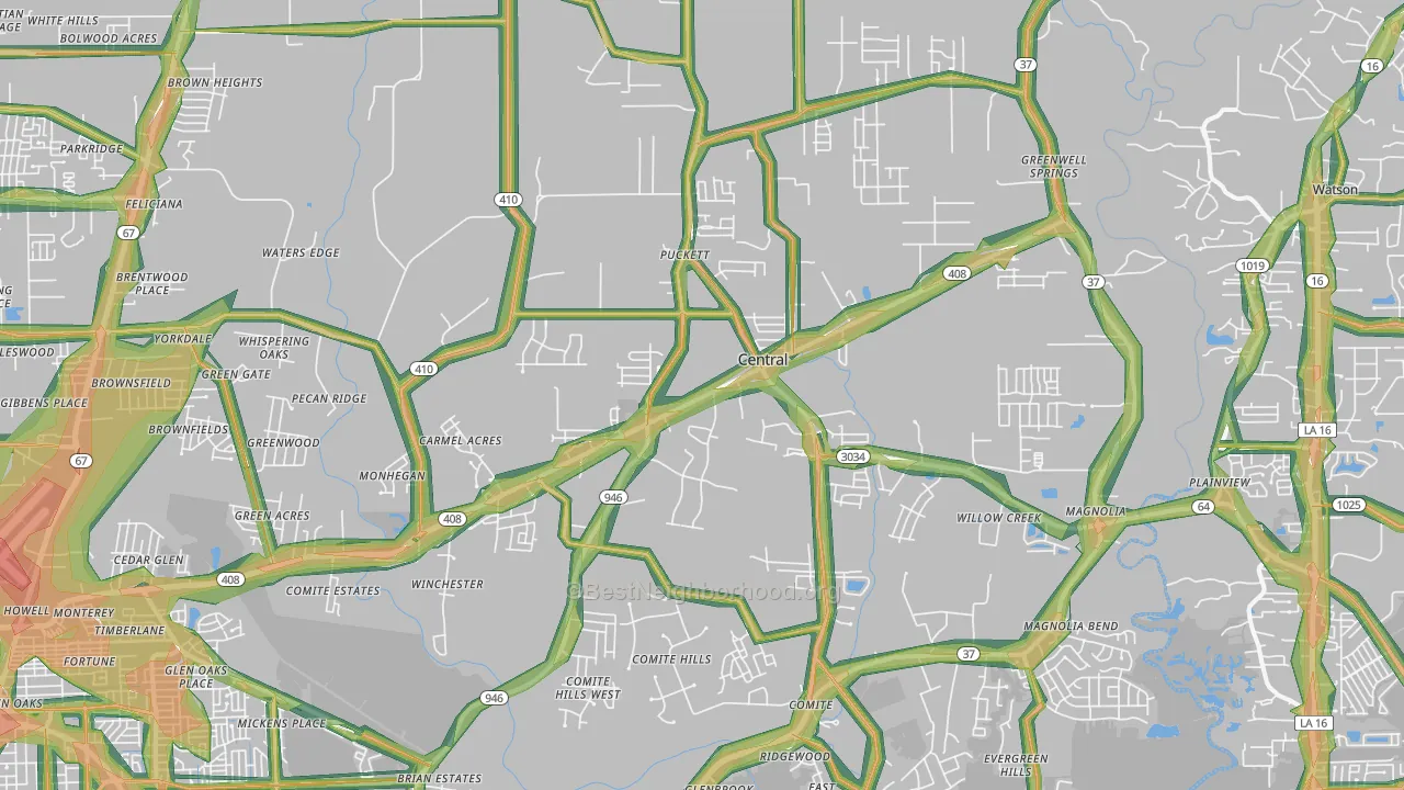 Central, LA Map of Noise Levels in Central
