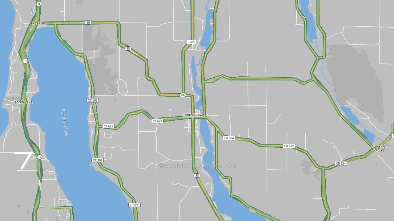Central Lake, MI Map of Noise Levels in Central Lake