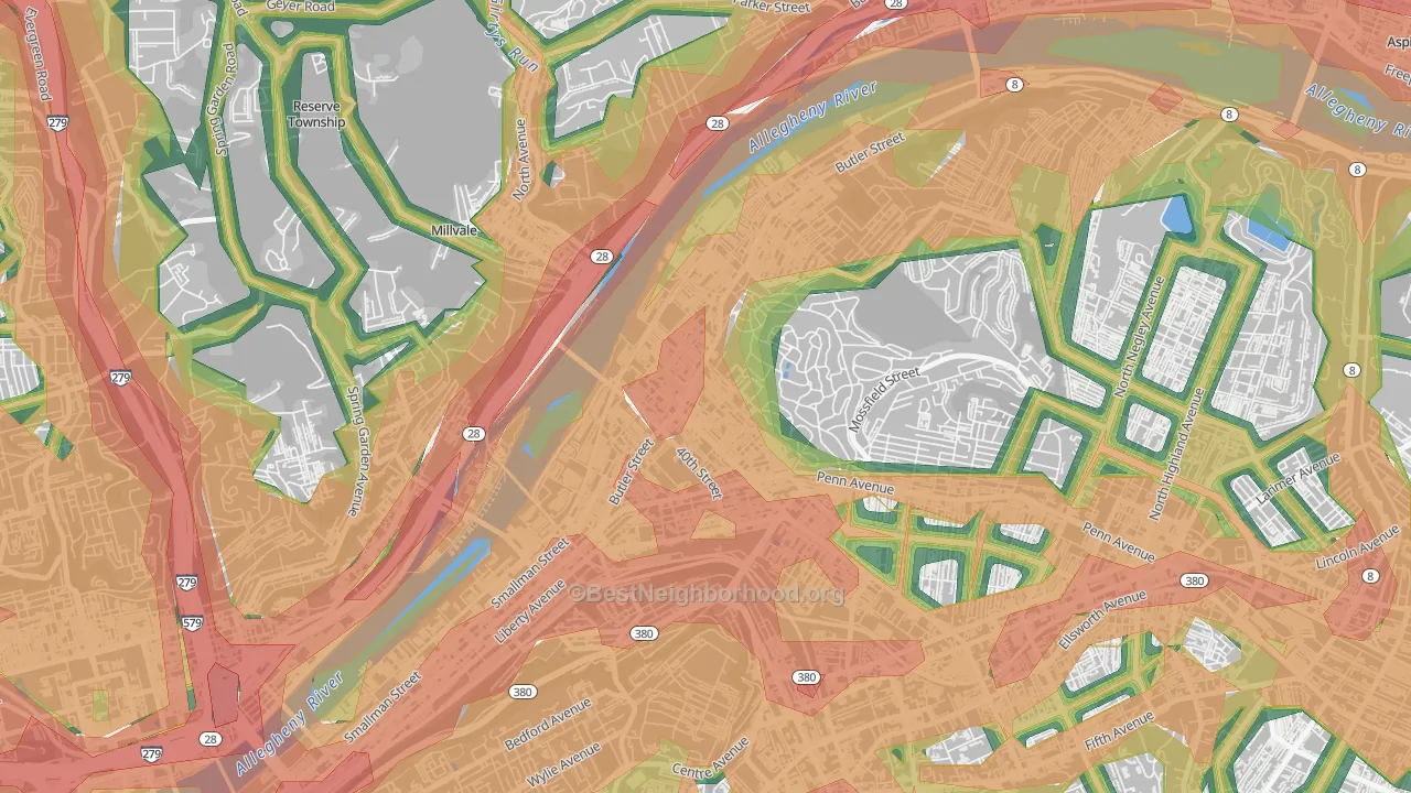 Central Lawrenceville, Pittsburgh, PA Map of Noise Levels in Central Lawrenceville