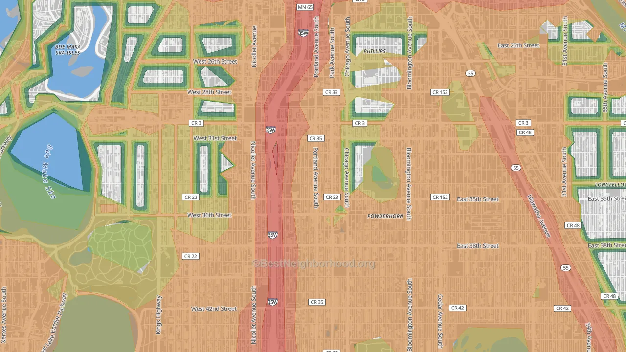 Central, Minneapolis, MN Map of Noise Levels in Central