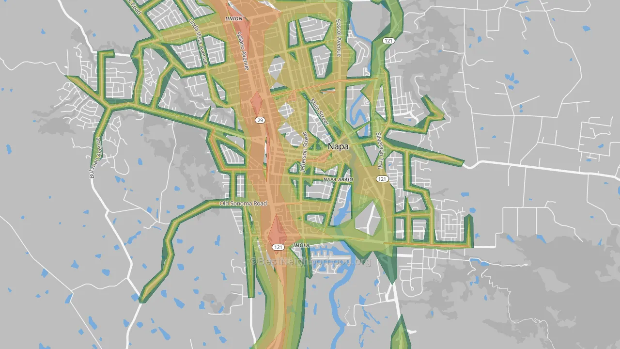 Central Napa, Napa, CA Map of Noise Levels in Central Napa