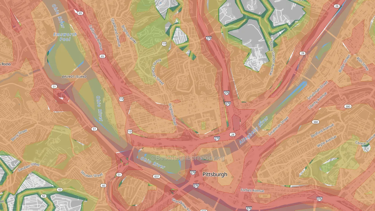 Central Northside, Pittsburgh, PA Map of Noise Levels in Central Northside