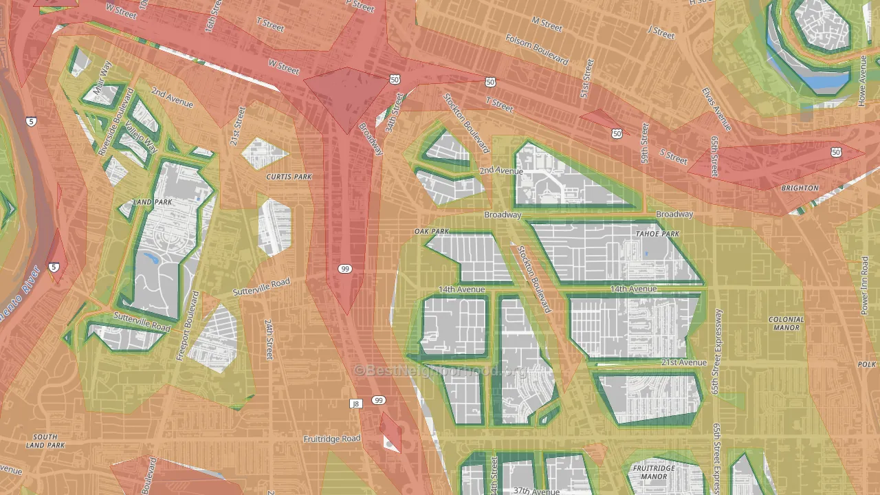 Central Oak Park, Sacramento, CA Map of Noise Levels in Central Oak Park
