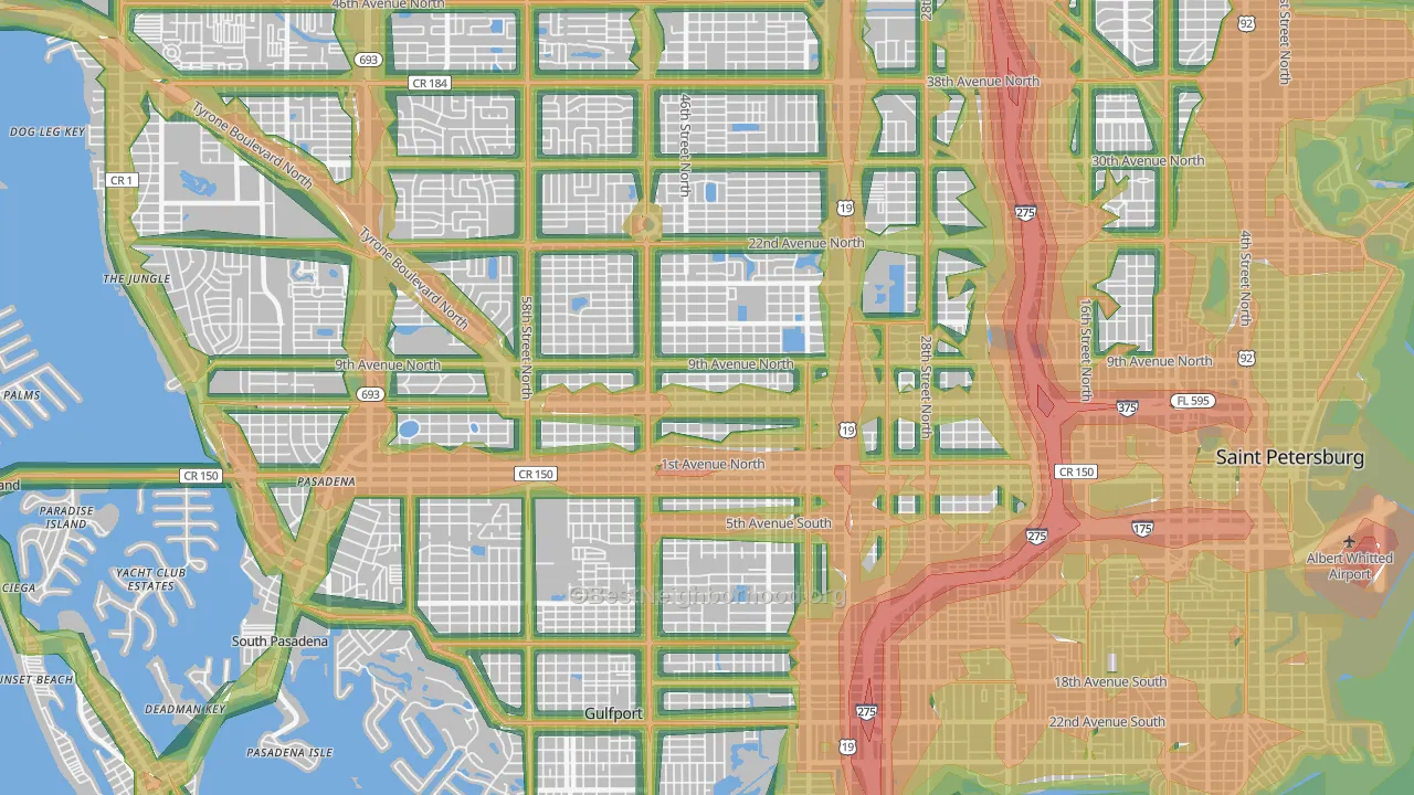 Central Oak Park, St. Petersburg, FL Map of Noise Levels in Central Oak Park