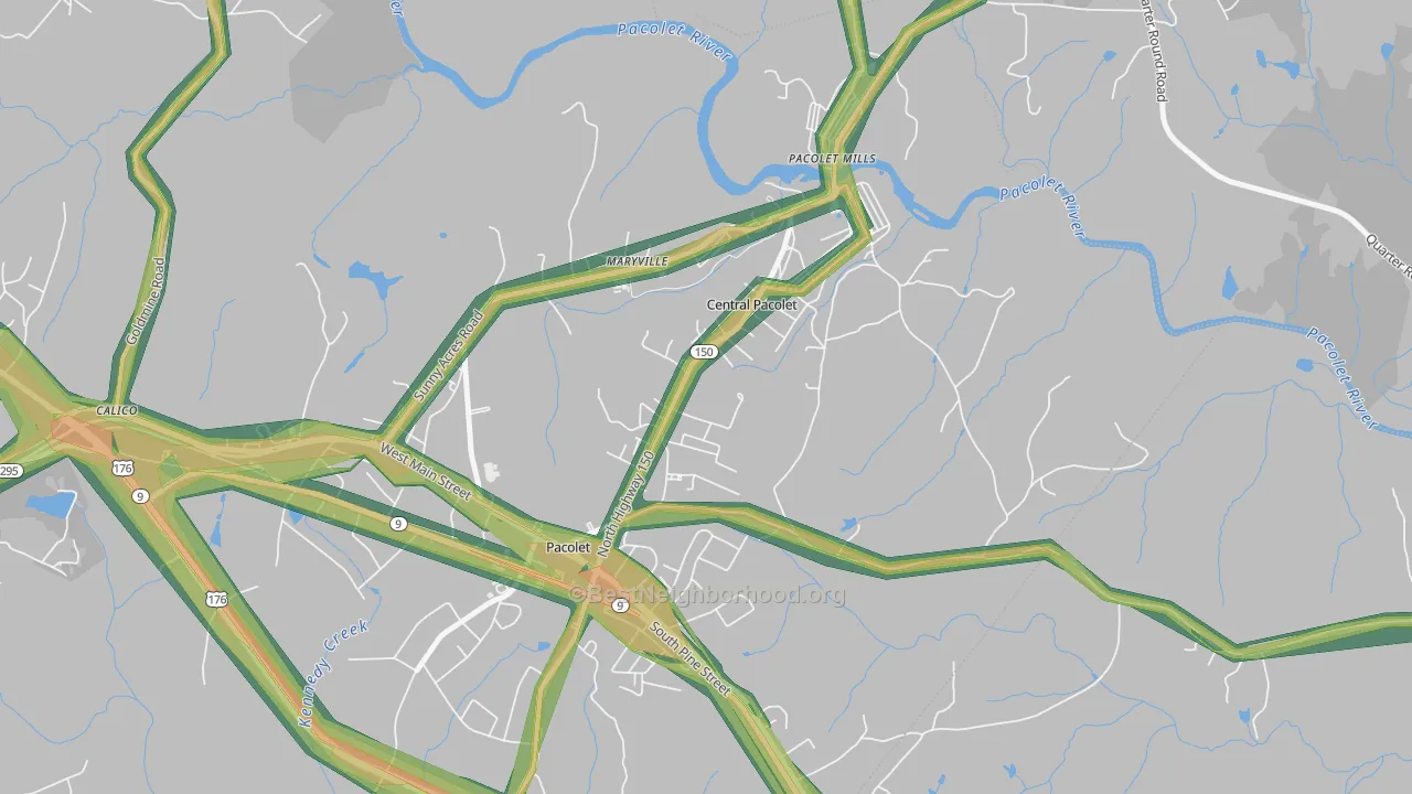 Central Pacolet, SC Map of Noise Levels in Central Pacolet