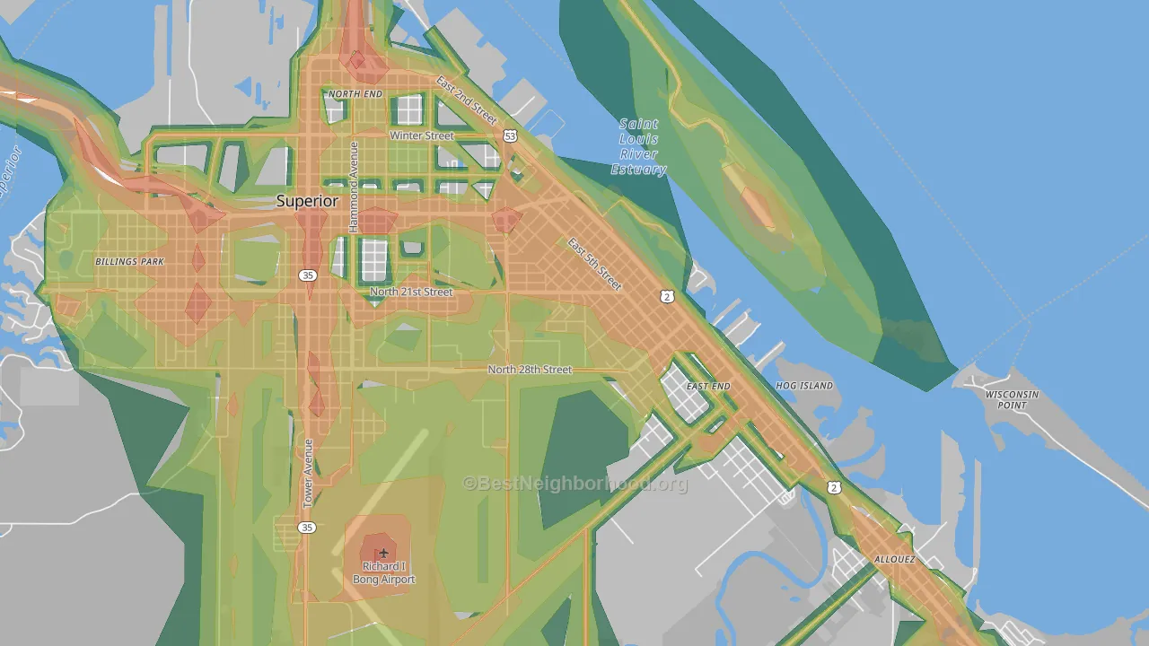 Central Park, Superior, WI Map of Noise Levels in Central Park