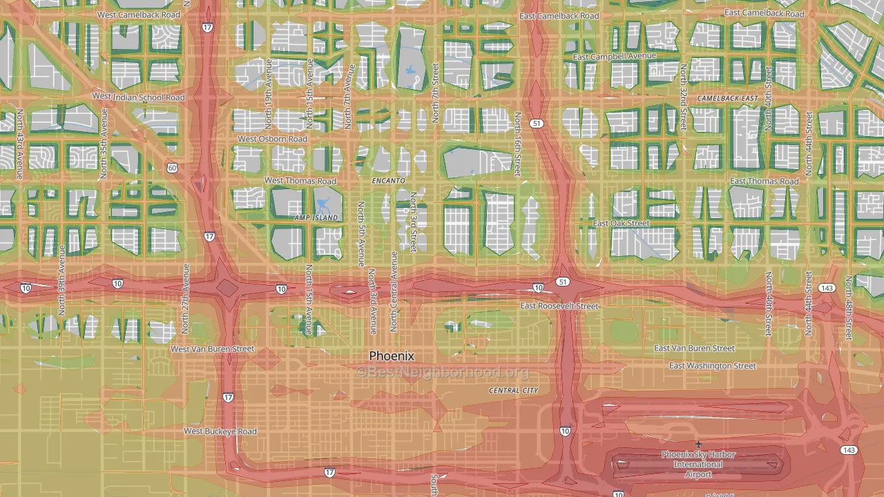 Central Phoenix, Phoenix, AZ Map of Noise Levels in Central Phoenix