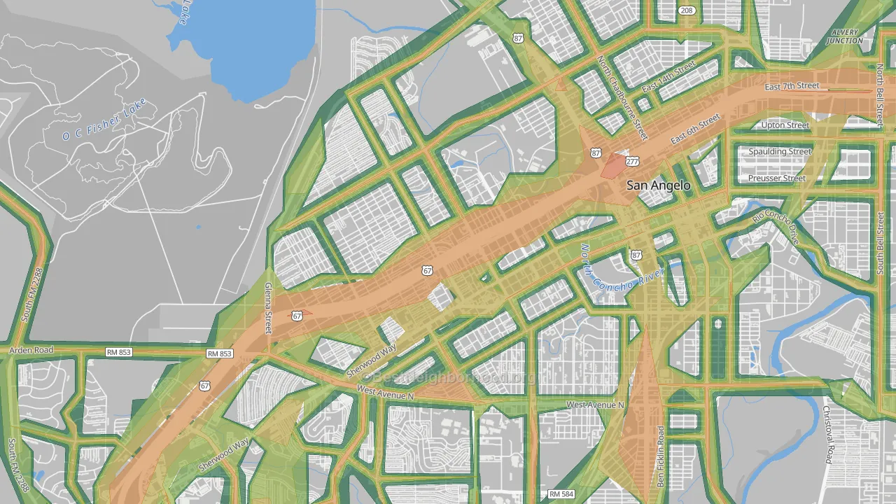 Central, San Angelo, TX Map of Noise Levels in Central