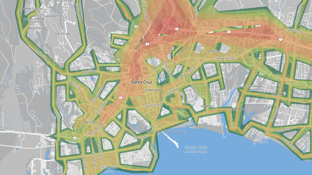 Central Santa Cruz, Santa Cruz, CA Map of Noise Levels in Central Santa Cruz