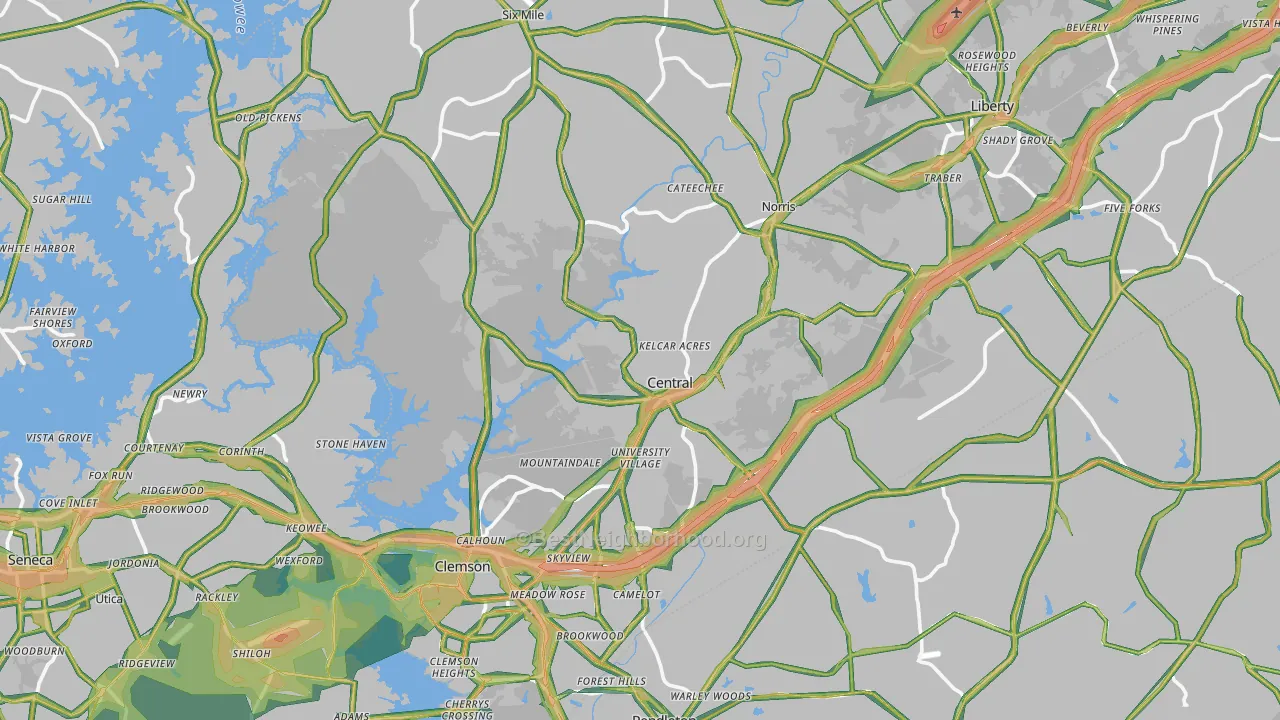 Central, SC Map of Noise Levels in Central