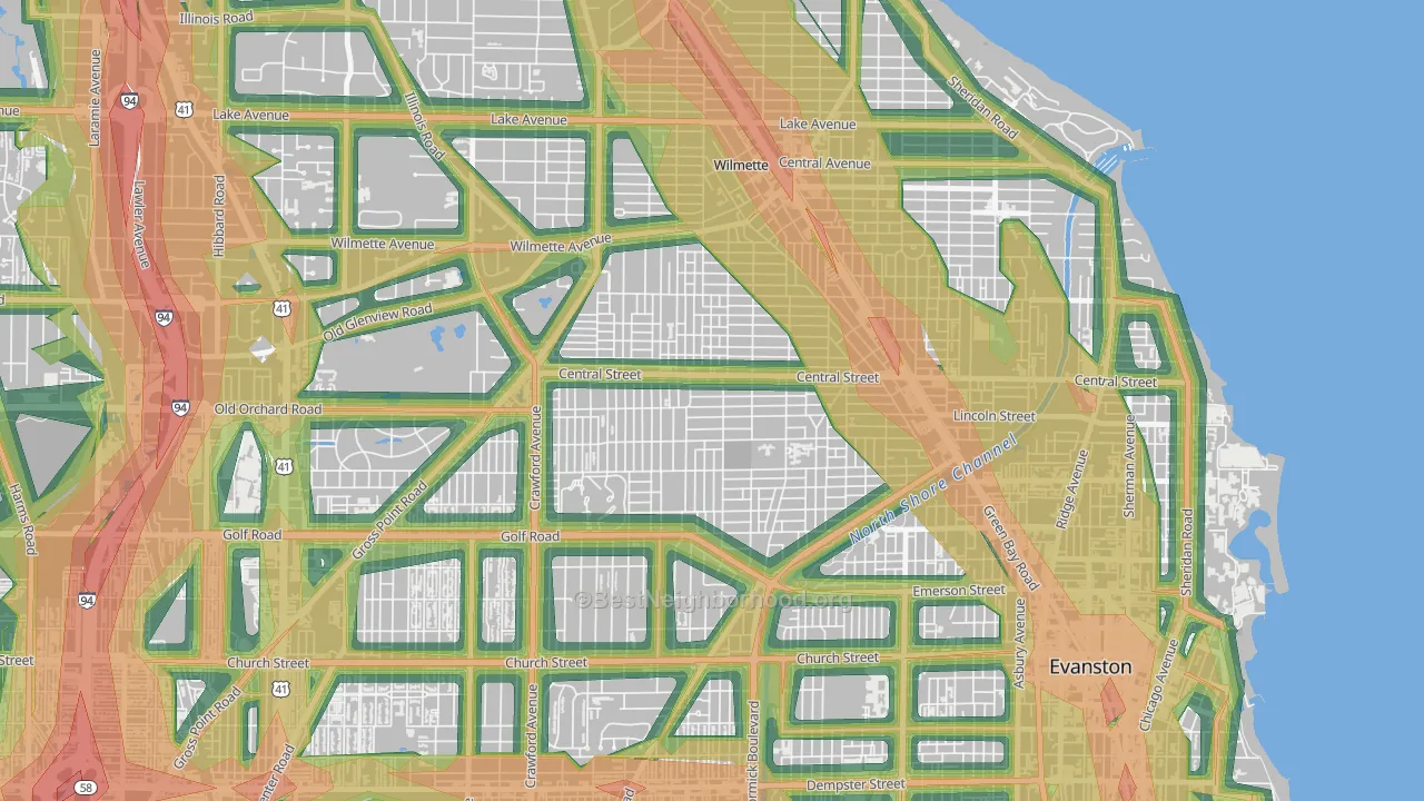 Central Street Merchant District, Evanston, IL Map of Noise Levels in Central Street Merchant District