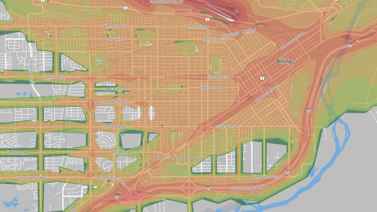 Central Terry, Billings, MT Map of Noise Levels in Central Terry