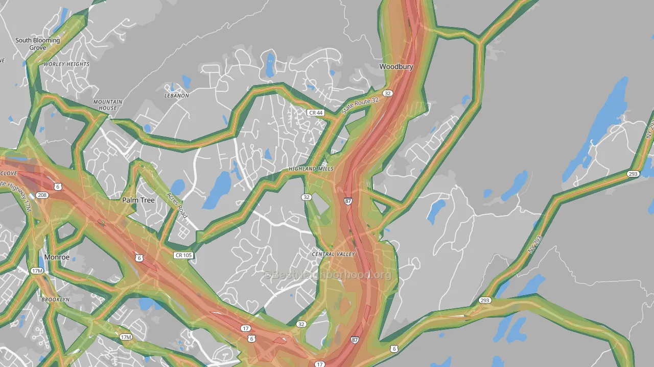 Central Valley, NY Map of Noise Levels in Central Valley