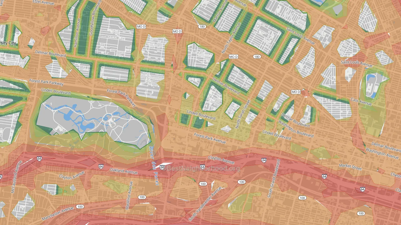 Central West End, St. Louis, MO Map of Noise Levels in Central West End