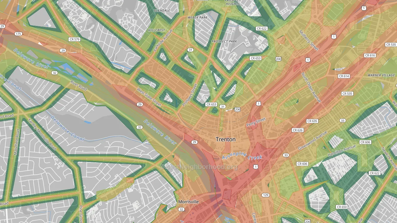 Central West, Trenton, NJ Map of Noise Levels in Central West