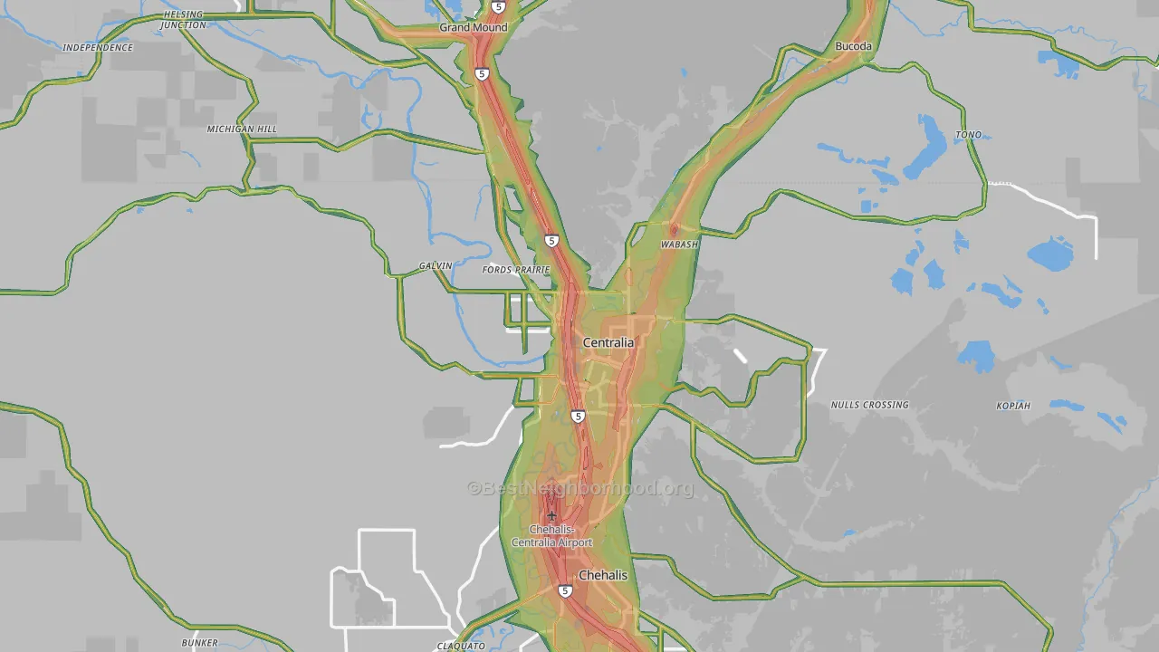 Centralia, WA Map of Noise Levels in Centralia