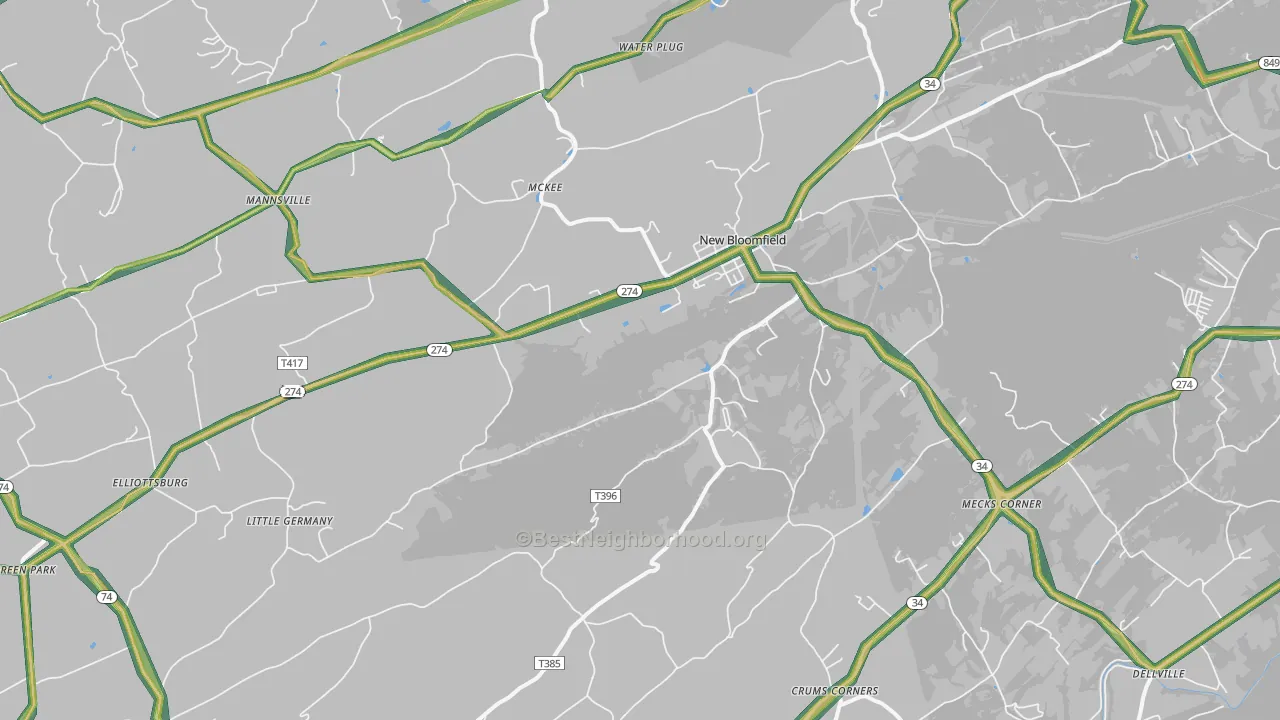 Centre, PA Map of Noise Levels in Centre