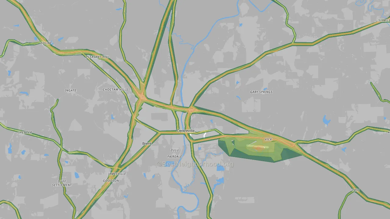 Centreville, AL Map of Noise Levels in Centreville