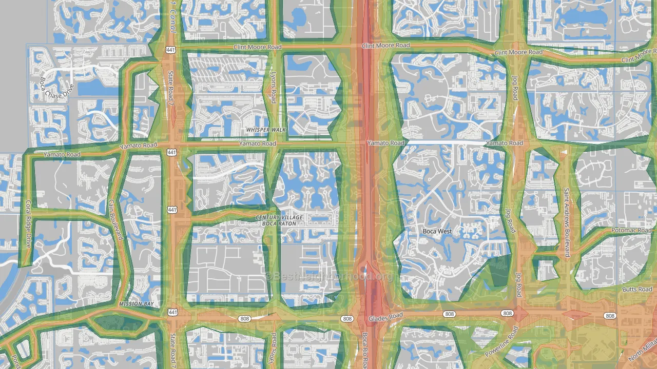 Century Village West, Boca Raton, FL Map of Noise Levels in Century Village West