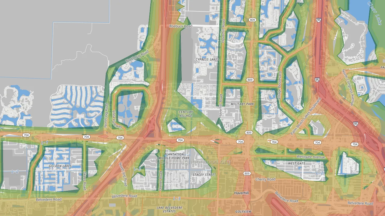 Century Village, West Palm Beach, FL Map of Noise Levels in Century Village