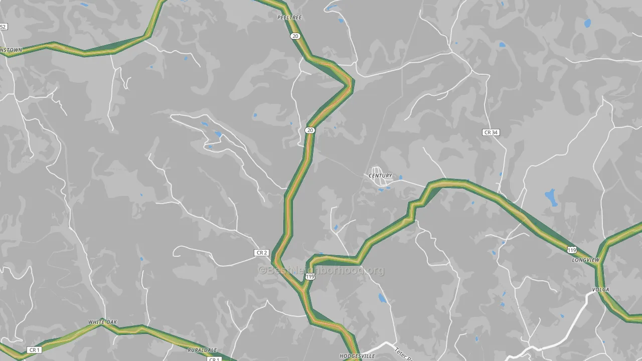 Century, WV Map of Noise Levels in Century