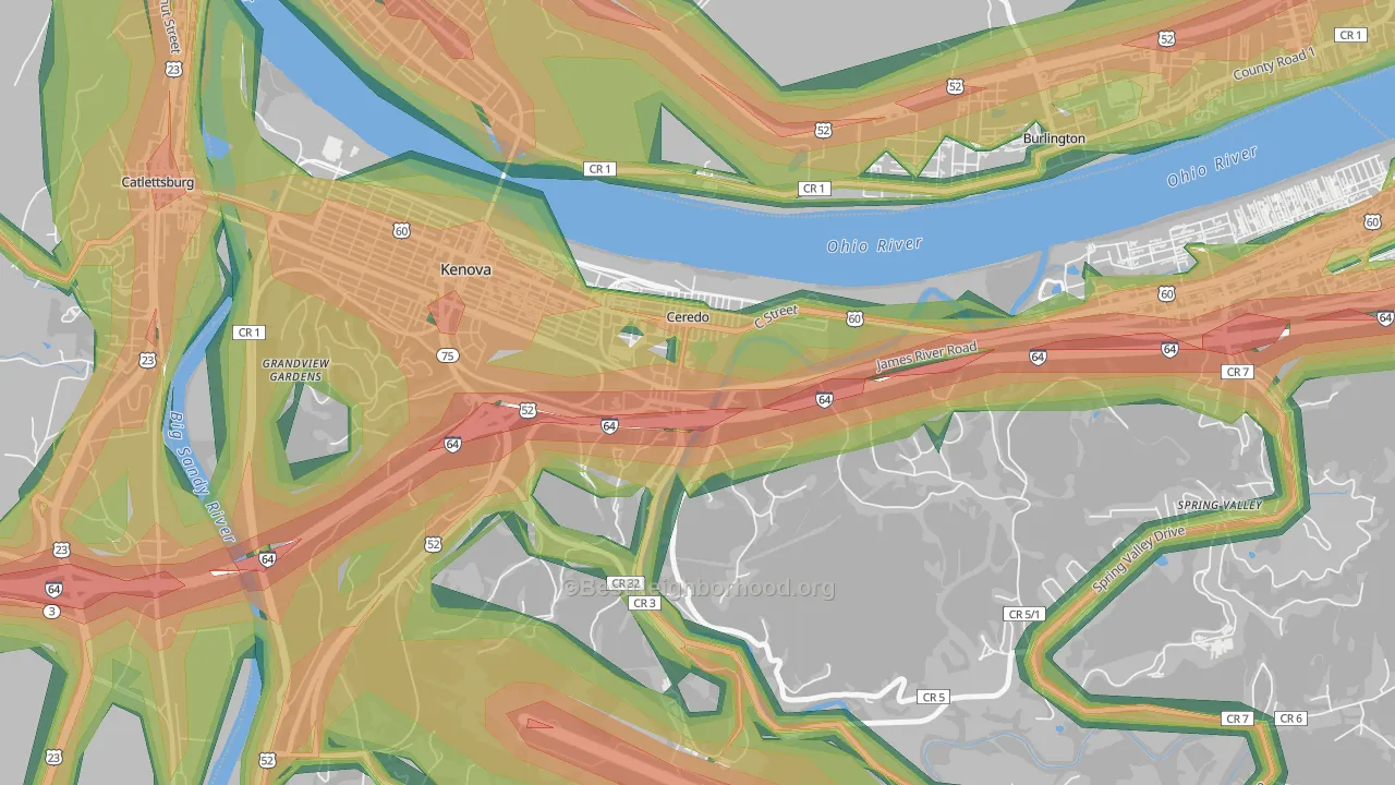 Ceredo, WV Map of Noise Levels in Ceredo