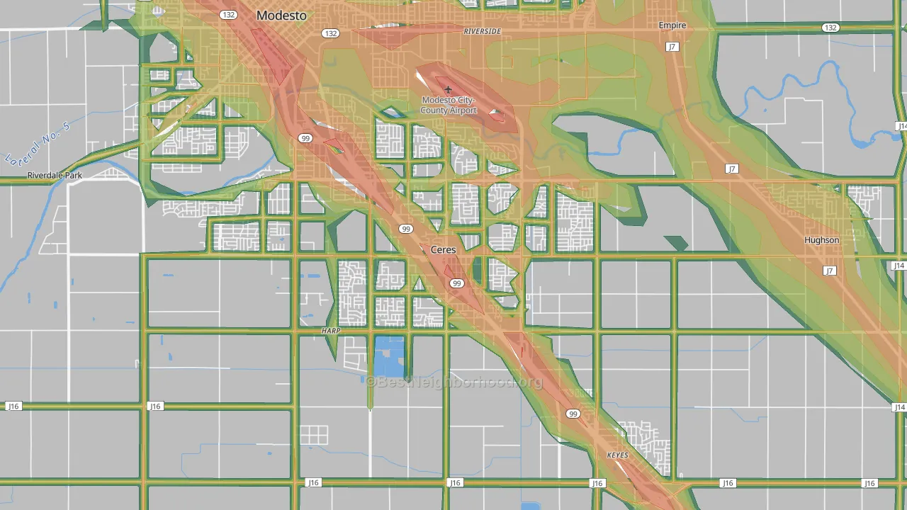 Ceres, CA Map of Noise Levels in Ceres