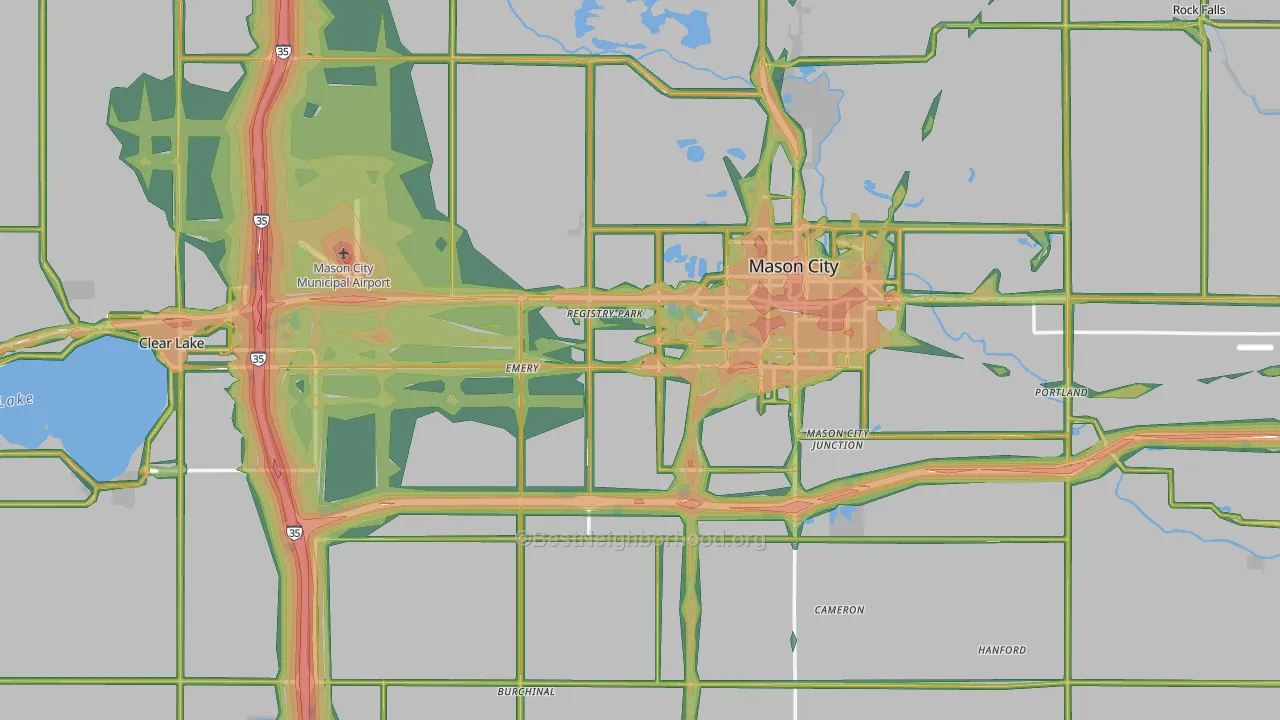 Cerro Gordo County, IA Map of Noise Levels in Cerro Gordo County