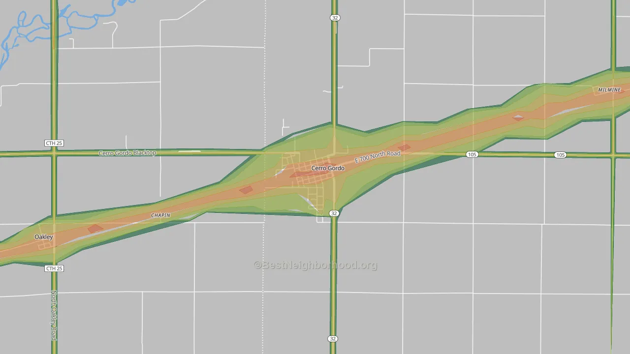 Cerro Gordo, IL Map of Noise Levels in Cerro Gordo