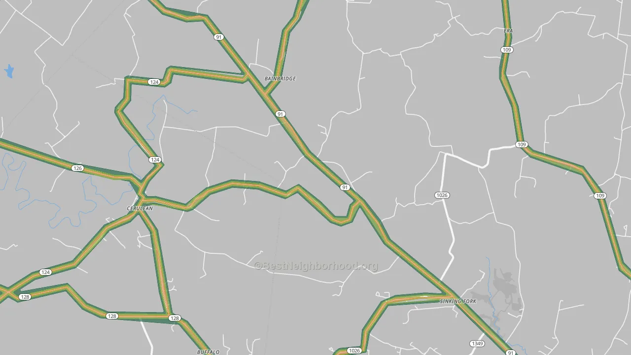 Cerulean, KY Map of Noise Levels in Cerulean